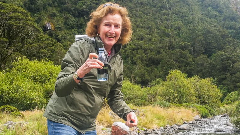 Drinking water from the river in Fiordland